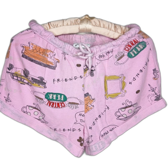 Friends TV Show Women's Pajama Shorts Pink Central Perk Drawstring Size XS 0-2 - Picture 1 of 4